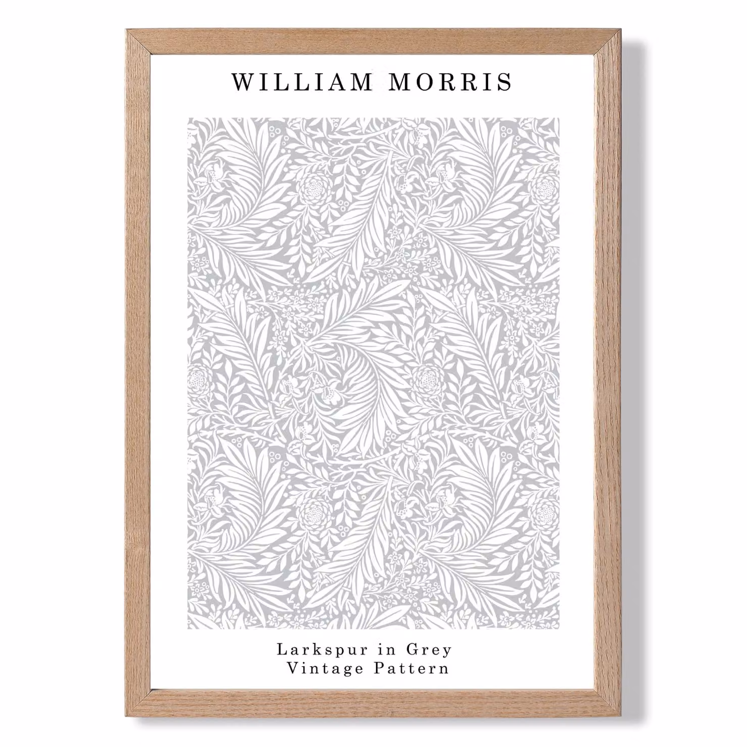 ARTZE William Morris Larkspur Floral Botanical Art Print in Grey with Light Grey Oak Frame, A2 – 2