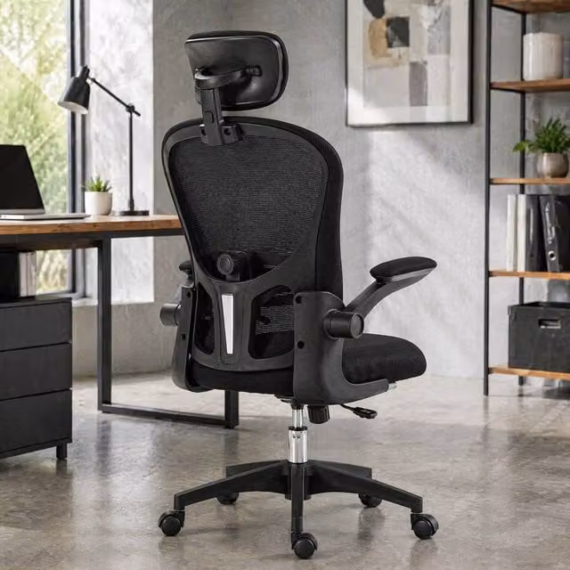 STILVORA Ergonomic Black Fabric Office Chair with Headrest and Armrests W/D/H: 62 x 64 x 120 cm
