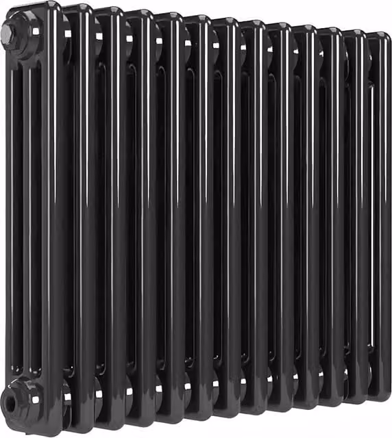 Lux Heat Horizontal 3 Column Steel Radiator in Black, W: 60.5 cm, H: 50 cm