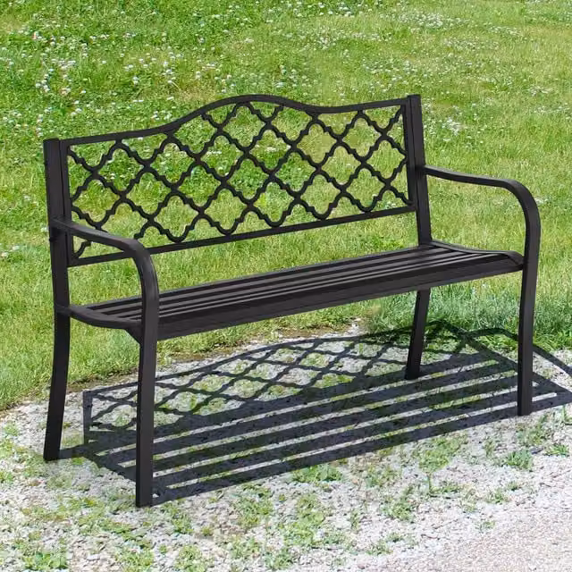 Costway Classic Metal Garden Patio Bench in Matt Black