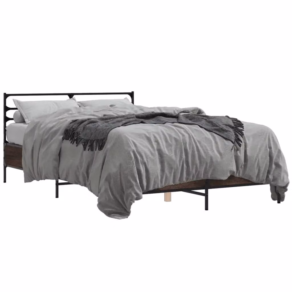 Berkfield Home Double Bed Frame in Brown Oak with Wood Slats, W/D/H: 135 x 190 cm – 2