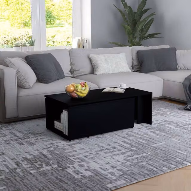 Berkfield Home Modern Black Rectangular Coffee Table with Lift Mechanism, W: 150 cm, D: 50 cm, H: 35 cm