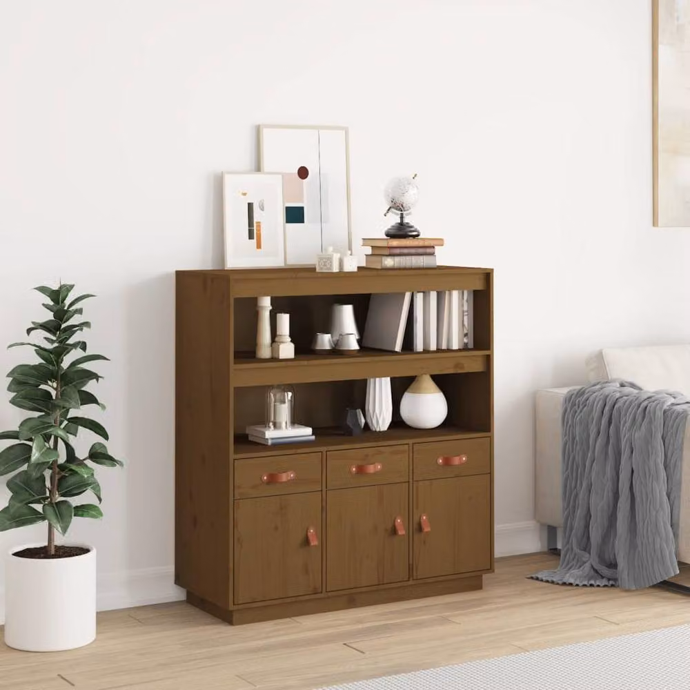 Berkfield Home Rustic Solid Wood Pine Highboard in Brown, W/D/H: 100 x 40 x 108.5 cm – 2