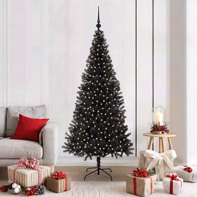 Berkfield Home Christmas Tree with 300 LEDs and Stand, Black, Height: 180 cm – 1