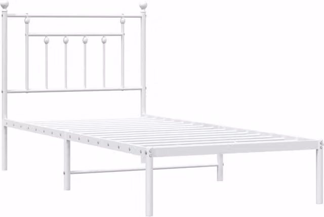 Berkfield Home Metal Bed Frame with Headboard in White, W/D/H: 90 x 190 cm – 1
