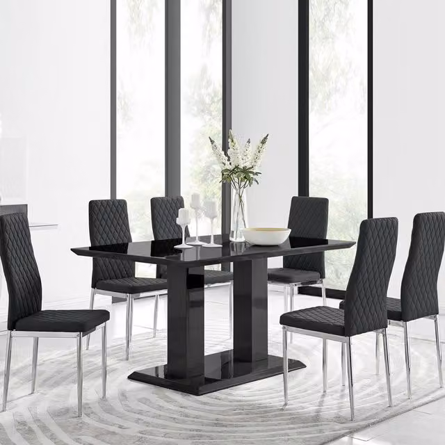 FurnitureboxUK Imperia Black High Gloss Rectangular Dining Table and 6 Milan Dining Chairs Set