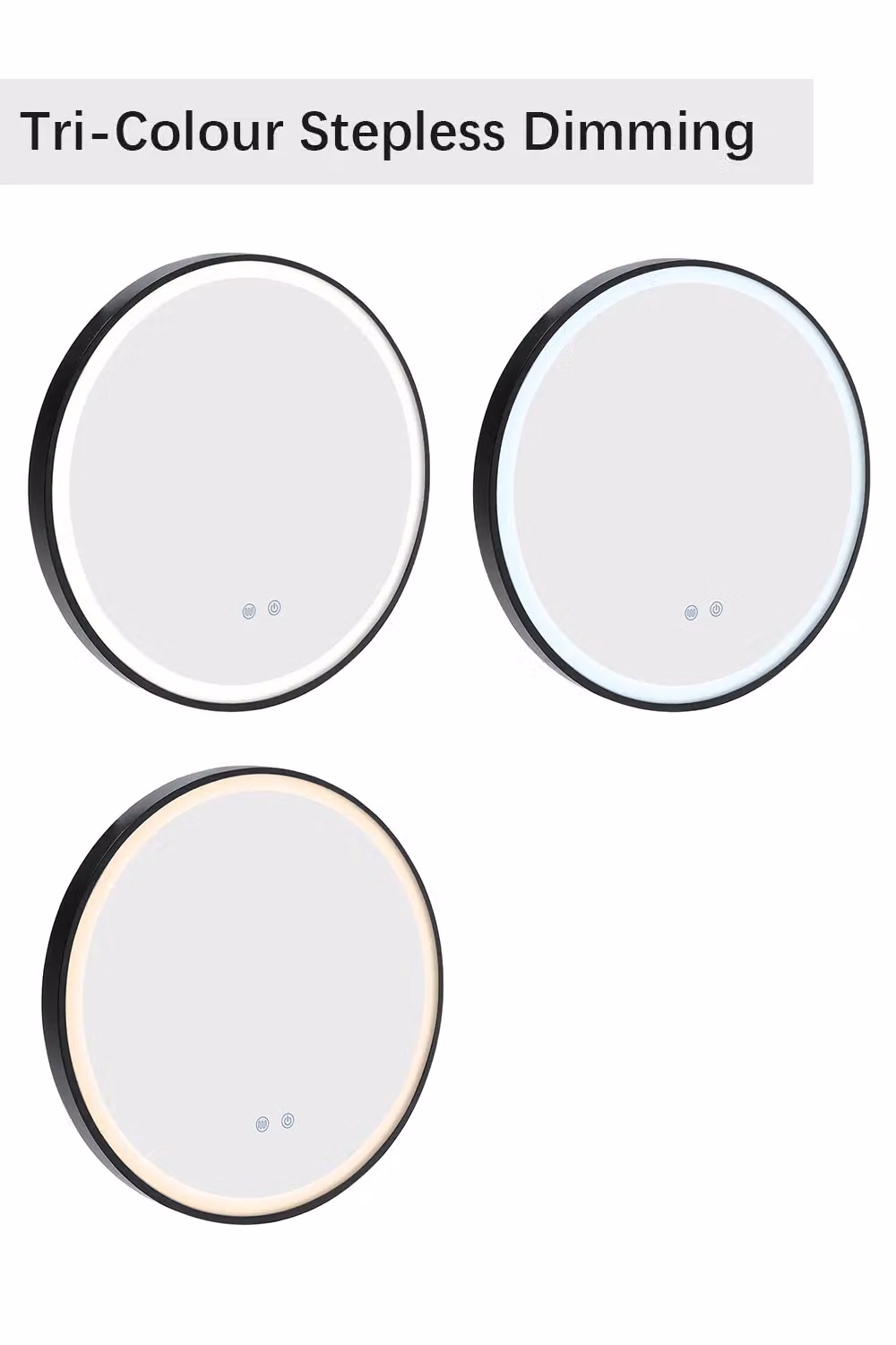 Living and Home Black Round LED Bathroom Wall Mirror with Touch Control and Demister, Diameter: 60 cm – 4