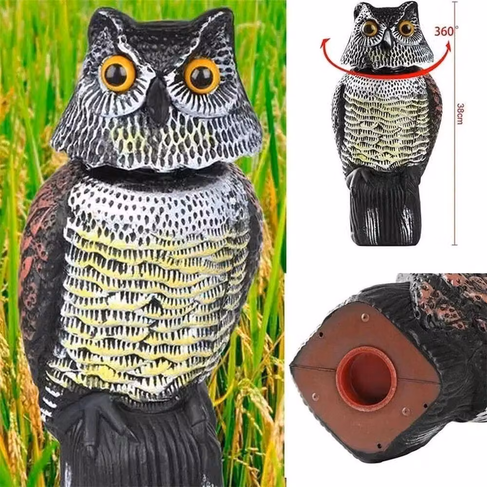 SPETLEK Large Decoy Owl Bird Deterrent with 360 Degree Rotation, Grey, H 100 cm x W 15 cm – 2