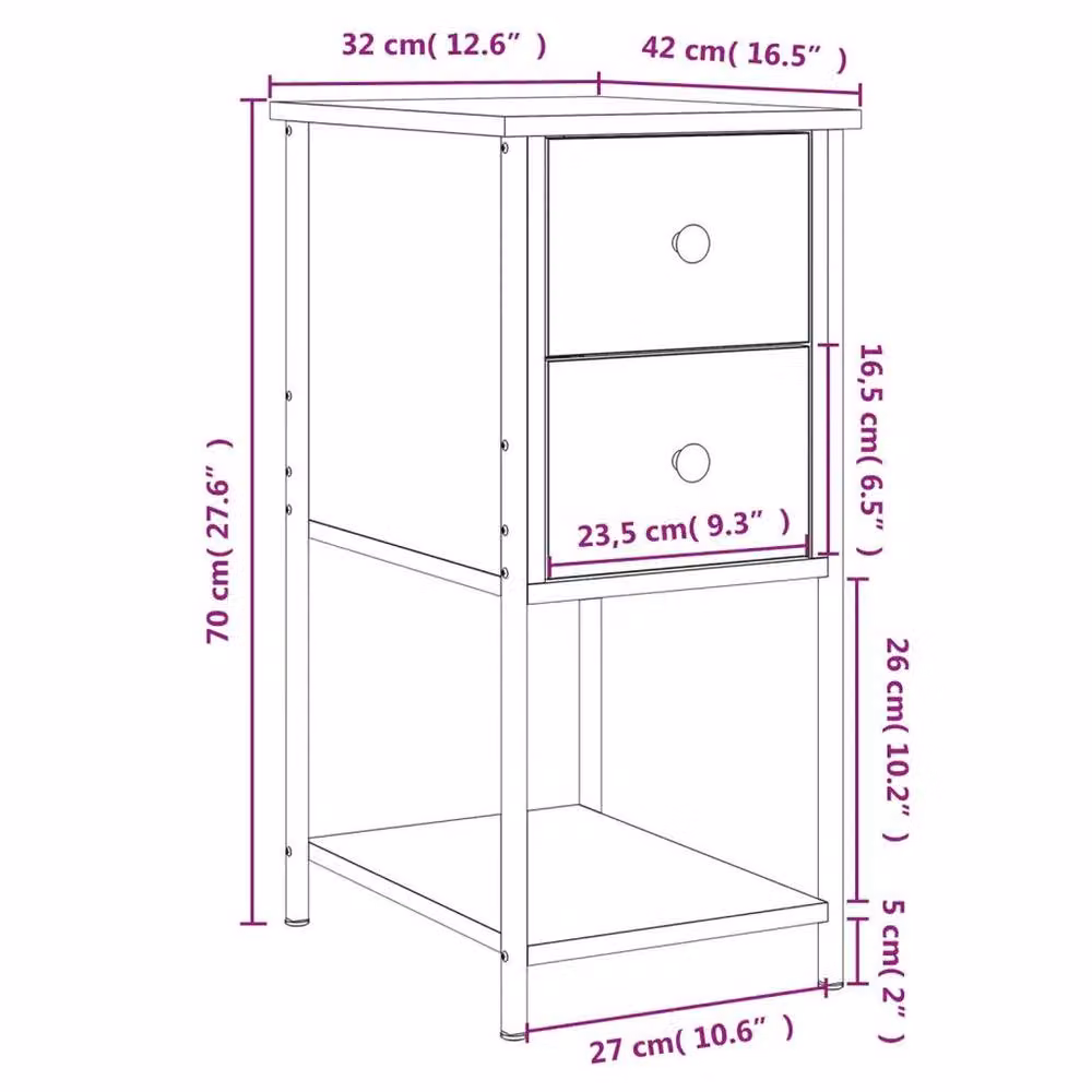 EONLION Grey Bedside Cabinet W/D/H: 32 x 42 x 70 cm – 2