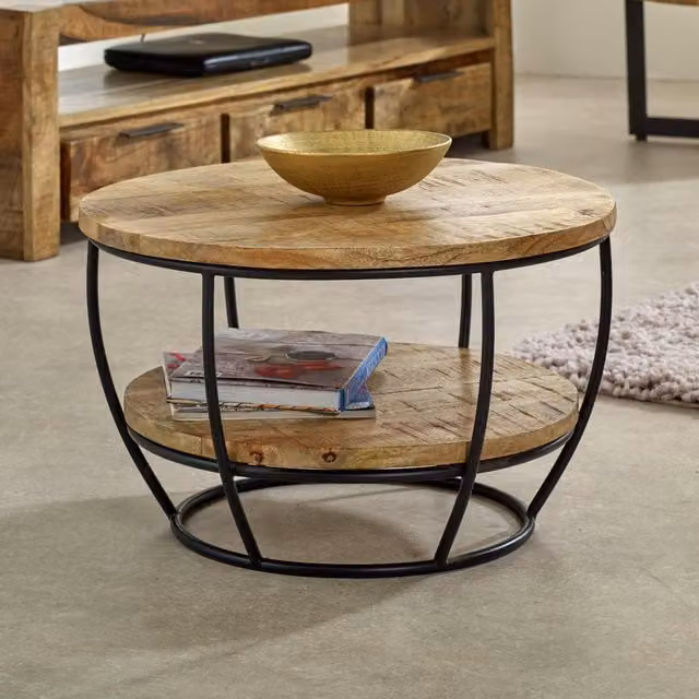 IH Design Bratton Mango Wood and Metal Coffee Table with Shelf, Brown, W/D/H: 60 x 60 x 35 cm – 1