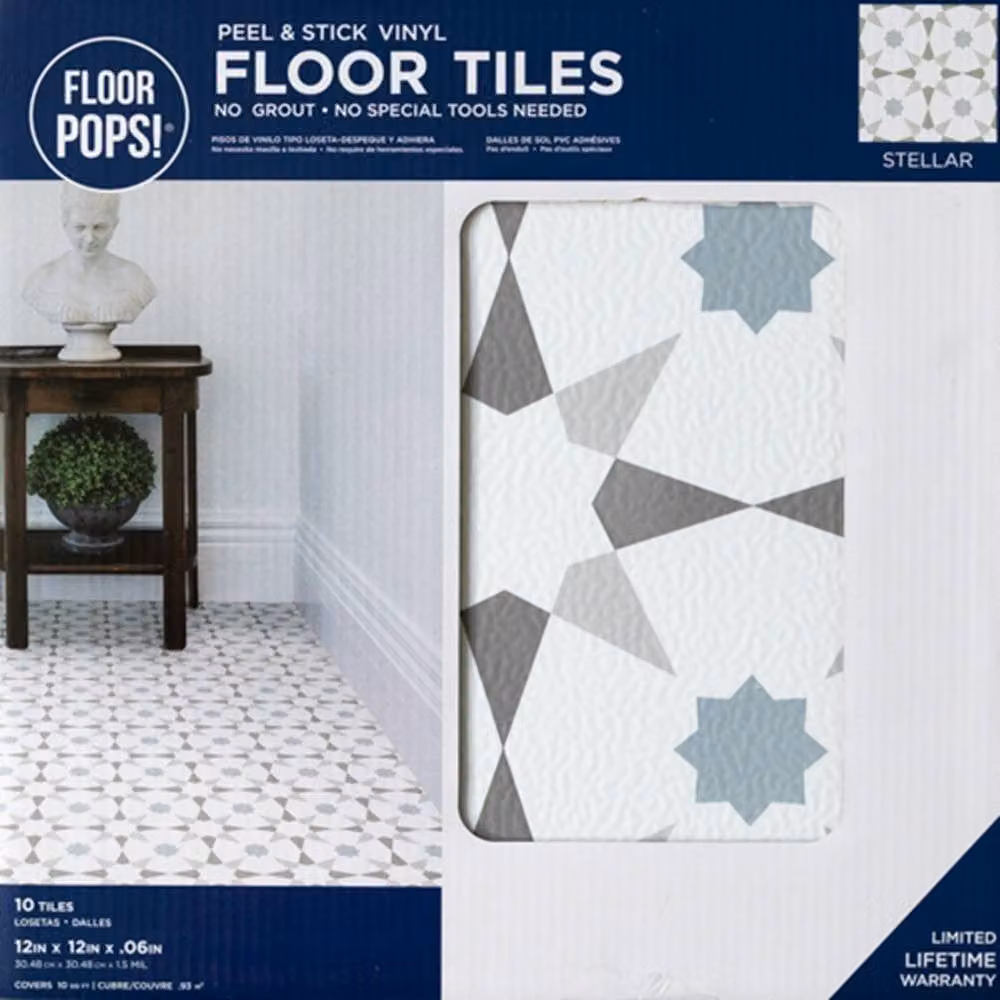 FloorPops Stellar Self Adhesive Vinyl Floor Tiles, White, Pack of 10 (0.93sqm), W/D/H: 30.48 x 30.48 x 0 cm – 2