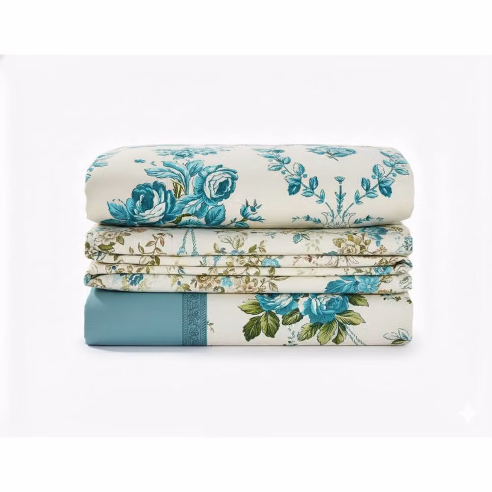 Snug City Blue Floral Brushed Cotton Flannelette Fitted Sheet and Matching Pillowcases, W/D/H: 140 x 200 cm – 2