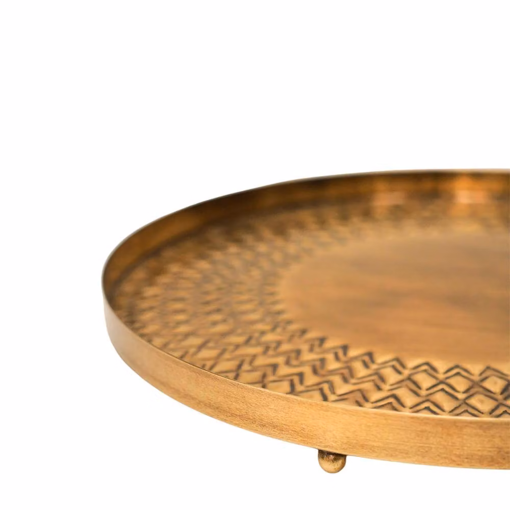 Ivyline Solis Embossed Round Metal Tray in Gold, Width: 20 cm – 3