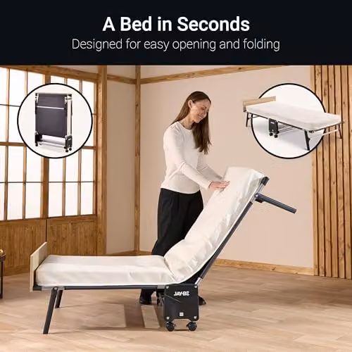 JAY-BE Tourist Single Folding Rollaway Bed with Contract Mattress, W/D/H: 80 x 190 x 24 cm – 4