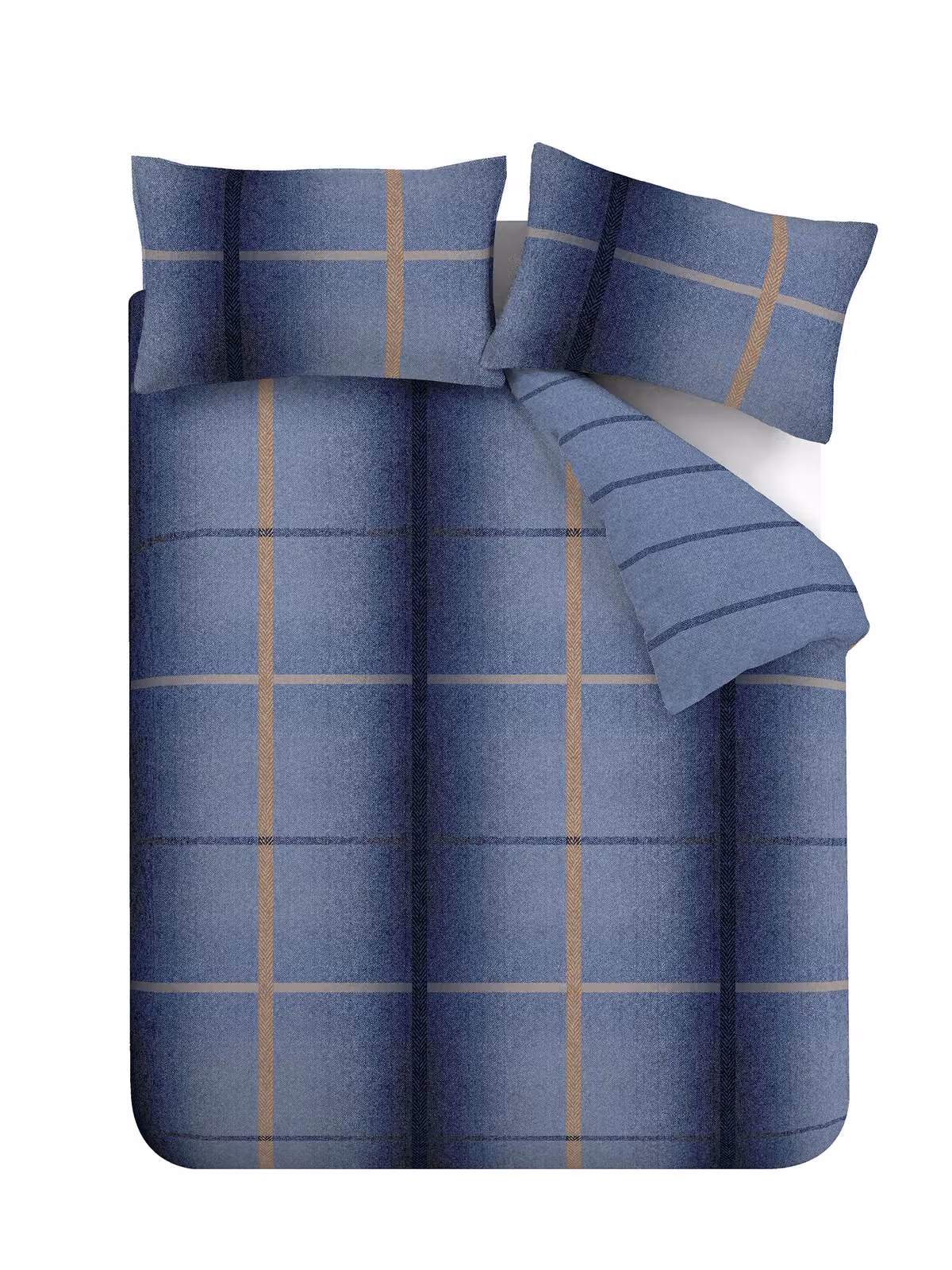 Catherine Lansfield Melrose Tweed Check Reversible Brushed Cotton Flannelette Double Duvet Cover Set with Pillowcases Blue and Purple, W/D/H: 200 x 200 cm and 50 x 75 cm – 3