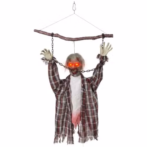 HOMCOM Hanging Animated Chained Zombie Halloween Decoration, Multicolour, Height: 110 cm