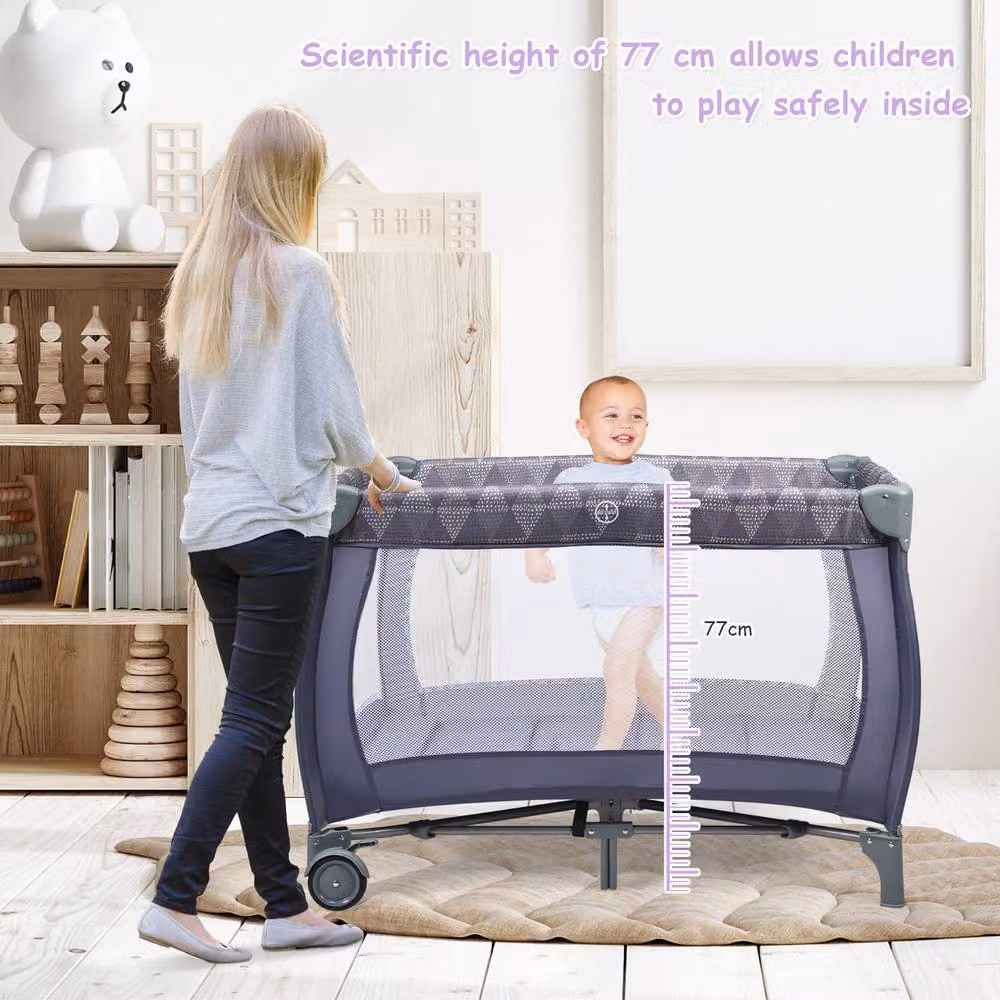 Costway Portable Baby Cot Bed with Changing Table, Playpen and Storage Shelves in Grey – 3