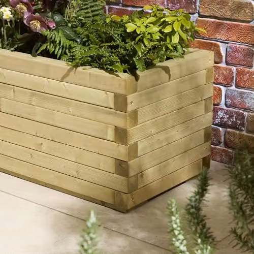 Rowlinson Premier Patio Trough Planter in Brown Wood, W200 x D40 x H37 cm – 2