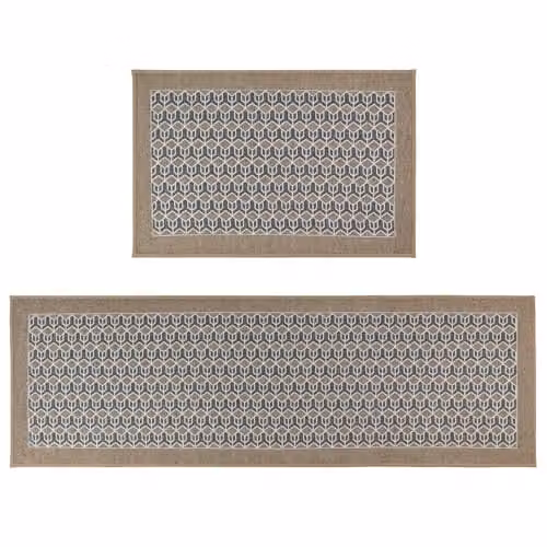 JVL Allure Machine Washable Non-Slip Entrance Doormat and Runner Set, Beige – 1