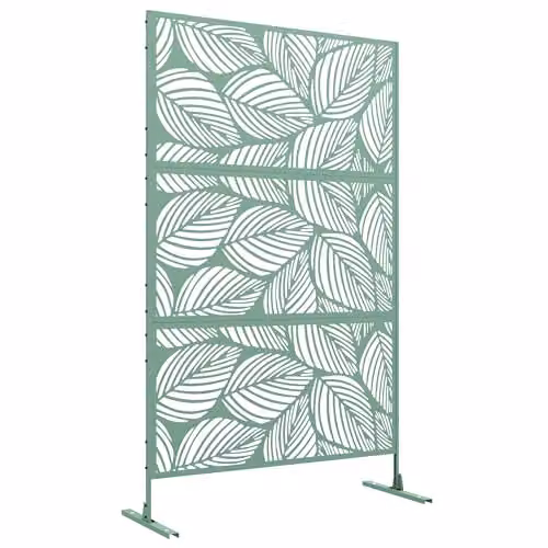 Outsunny Metal Outdoor Privacy Screen Panel with Stand, Leaf Style, Green – 1