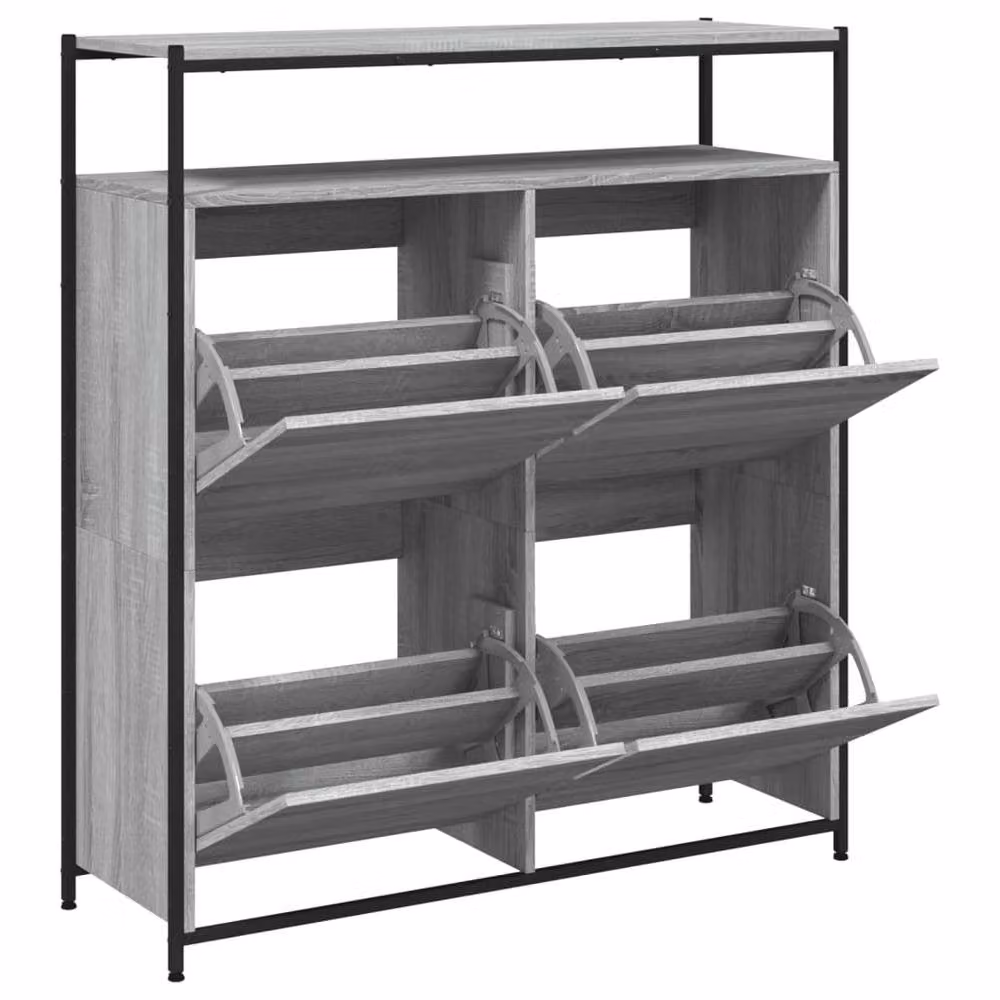 Berkfield Home Grey Shoe Cabinet with 4 Tilting Compartments, W/D/H: 100 x 34 x 112 cm – 3