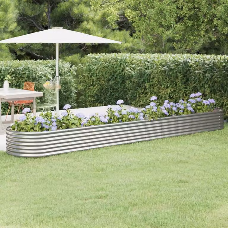 Berkfield Home Garden Powder-coated Steel Raised Bed in Silver, W: 440 cm, D: 80 cm, H: 36 cm