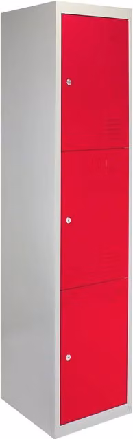 Monstershop Metal Storage Lockers with Three Hinged Doors and Lock, Red or Grey, H 180.0 cm x W 45.0 cm x D 38.0 cm – 1
