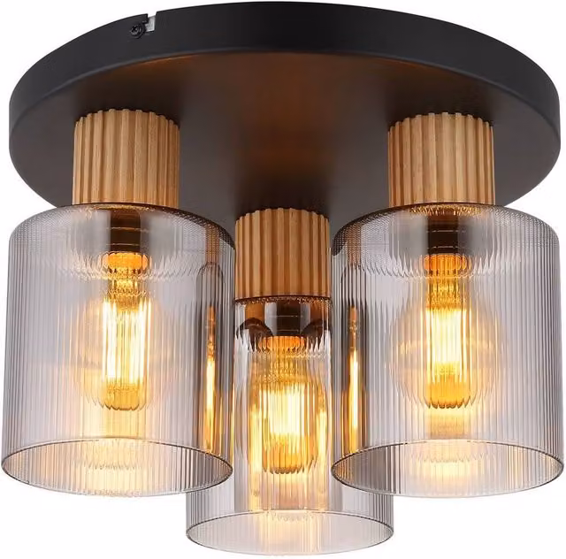 Globo Lighting Aleidis Shade Cluster Ceiling Light in Black and Brown with Grey Glass Shades, 3x E27 Sockets, W/D/H: 30 x 30 x 21 cm – 3