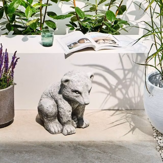 Wyld and Coco Grey Bear Figurine, Handmade Magnesium Oxide Ceramic Tabletop Ornament, Height: 36 cm