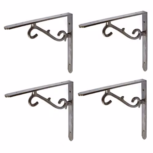 Hammer and Tongs Scroll Iron Shelf Bracket, Pack of 4, Grey Matt Raw, Diameter: 205 mm