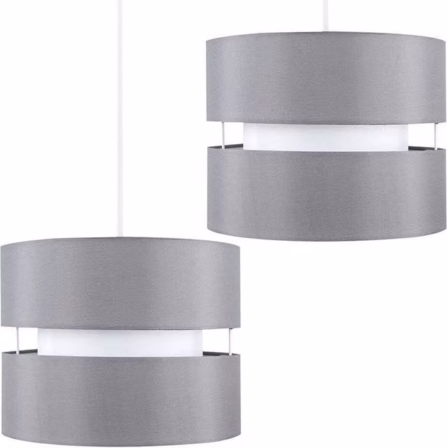 FLAVORA Pair of Grey Fabric Cylinder Ceiling Light Shades for LED Bulbs
