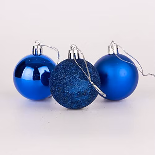 Shatchi 9-Piece Set of Blue and Silver Shatterproof Plastic Christmas Bauble Hanging Decorations, 50mm Round Ornaments