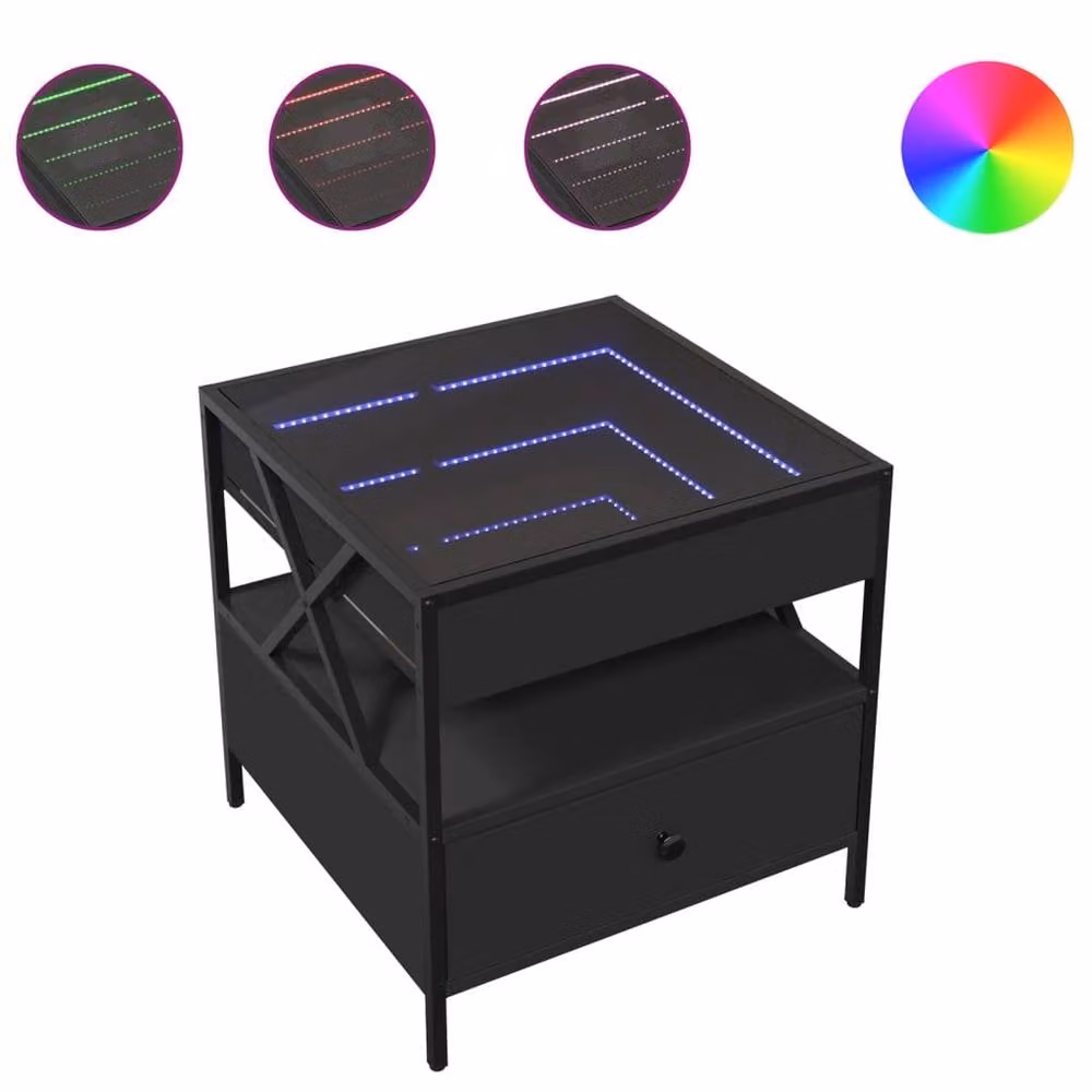 Berkfield Home Infinity LED Decorative Coffee Table in Black, W/D/H: 50 x 50 x 51 cm – 1