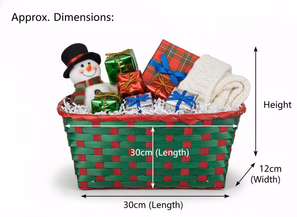 Almineez Set of 2 Bamboo Christmas Hamper Baskets in Red and Green, Rectangular Open Weave Storage Baskets – 9