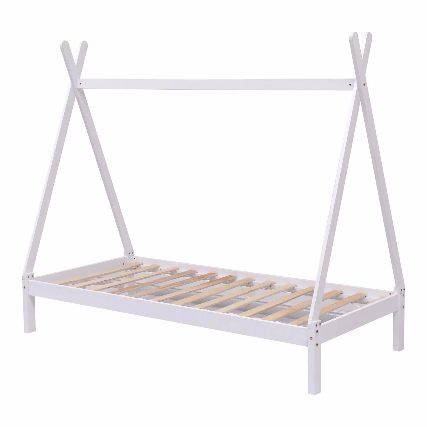 SlumberWorx Harry Kids Wooden Teepee Tent Single Bed Frame in White and Grey – 2