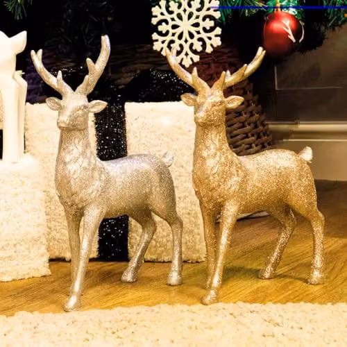 mysmartbuy Set of 3 Glitter Reindeer Ornaments in White, Silver and Gold – 1