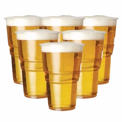 ECONX 100 Pack Transparent Plastic Disposable Beer Pint Glasses, 660ml