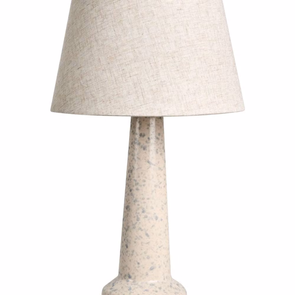 Wyld and Coco Modern Table Lamp with Beige Ceramic Base and Blue Fabric Shade – 2