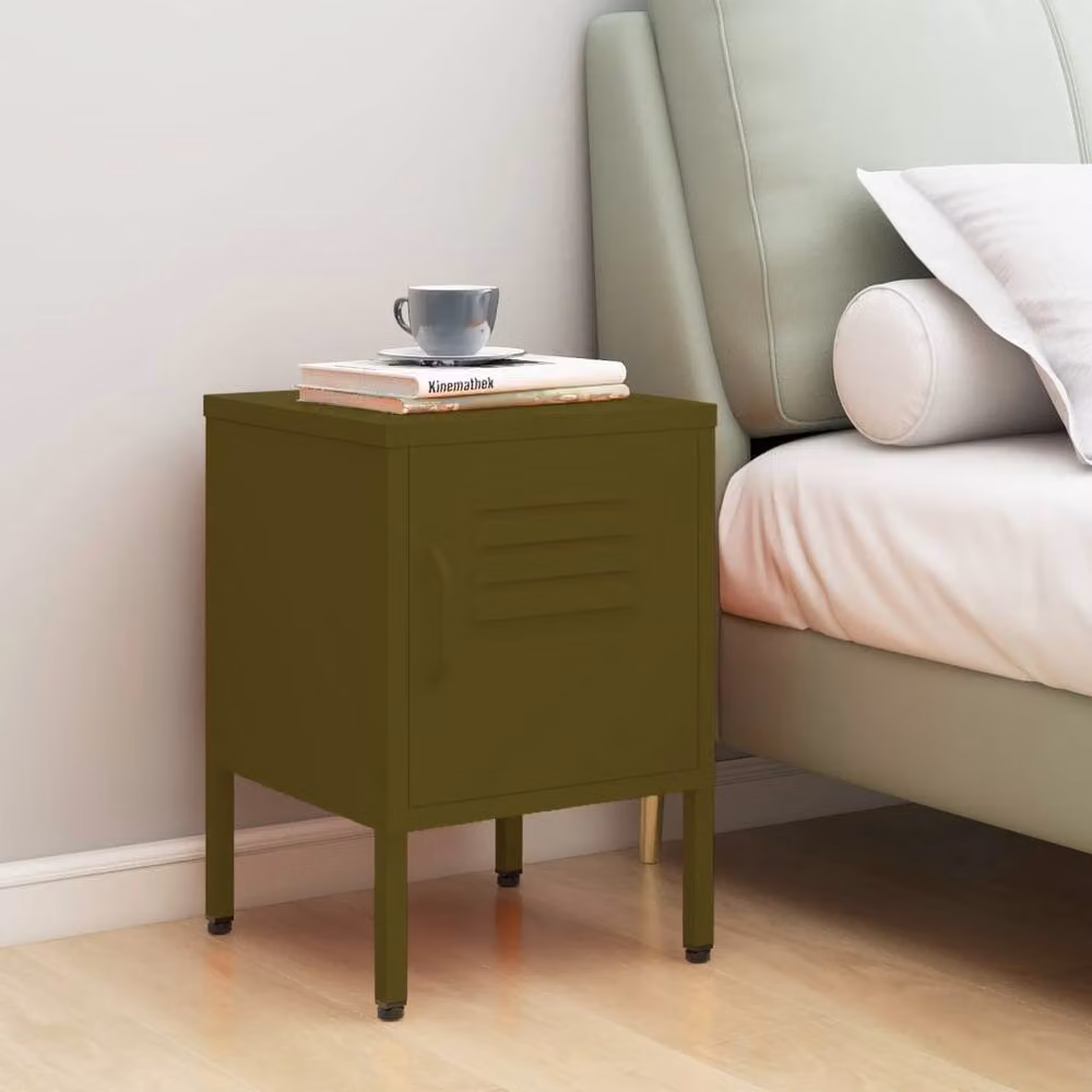 Berkfield Home Nightstand in Matt Green Metal, W/D/H: 35 x 35 x 51 cm – 2
