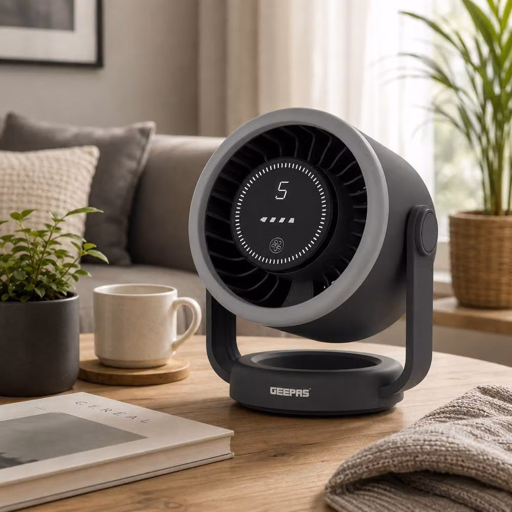 Geepas Rechargeable Mini LED Fan with Light, 3 Speeds, Black – 2