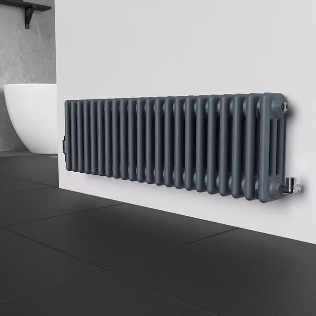 Lux Heat Horizontal 3 Column Steel Radiator in Slate Grey, H: 101 cm x W: 30 cm