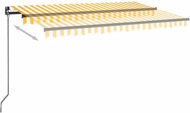 Berkfield Home Manual Retractable Folding Arm Awning with LED, Yellow and White Striped, W: 400 cm, D: 350 cm
