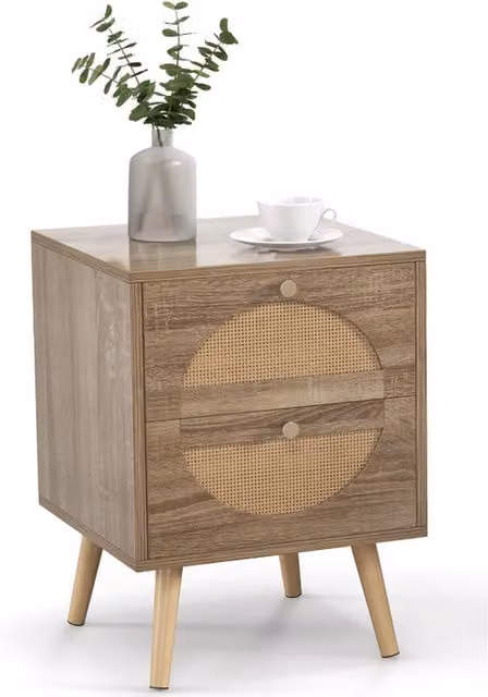 Costway Brown Rattan Geometric Boho Side Table