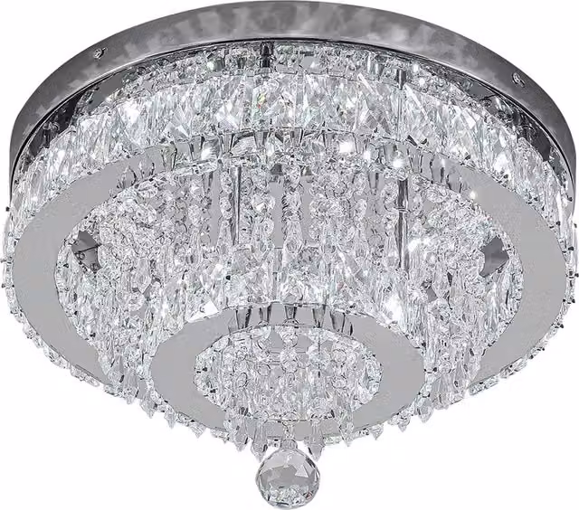 Living Star Elegant Crystal Layers Round LED Ceiling Light in Silver