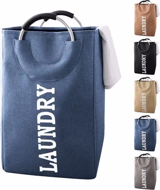 Neel Blue Collapsible Laundry Basket with Handles, 43L Navy Blue Foldable Laundry Hamper – 1