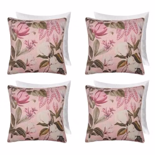 OHS Matte Velvet Floral Botanics Filled Cushions with Covers, 4 Pack, Blush Pink, W/D/H: 45 x 45 x 45 cm – 1