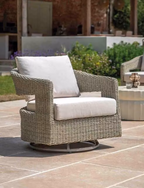 Gallery Direct Hvar Outdoor Swivel Tub Chair in Natural Rattan with Beige UV-Resistant Polyester Cushions