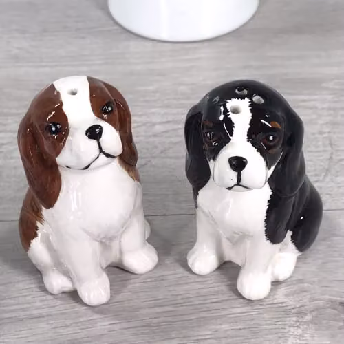 Lesser & Pavey Cavalier King Charles Spaniel Ceramic Salt and Pepper Shaker Set in White and Multicolour – 1