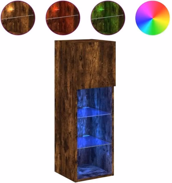 Berkfield Home Modern TV Cabinet with LED Lights in Smoked Oak Brown, W/D/H: 30.5 x 30.0 x 90.0 cm