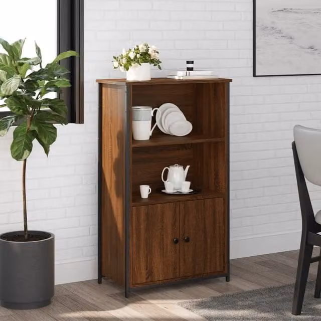 Berkfield Home Modern Brown Oak Highboard with Hinged Doors and Internal Shelves, W/D/H: 62 x 32 x 103.5 cm
